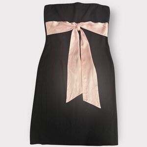 Y2K Strapless Black Cocktail Dress Baby Pink Silk Bow Size 8 | 2000s Coquette